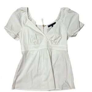 BCBGMAXAZRIA White V Neck Zip Up Blouse